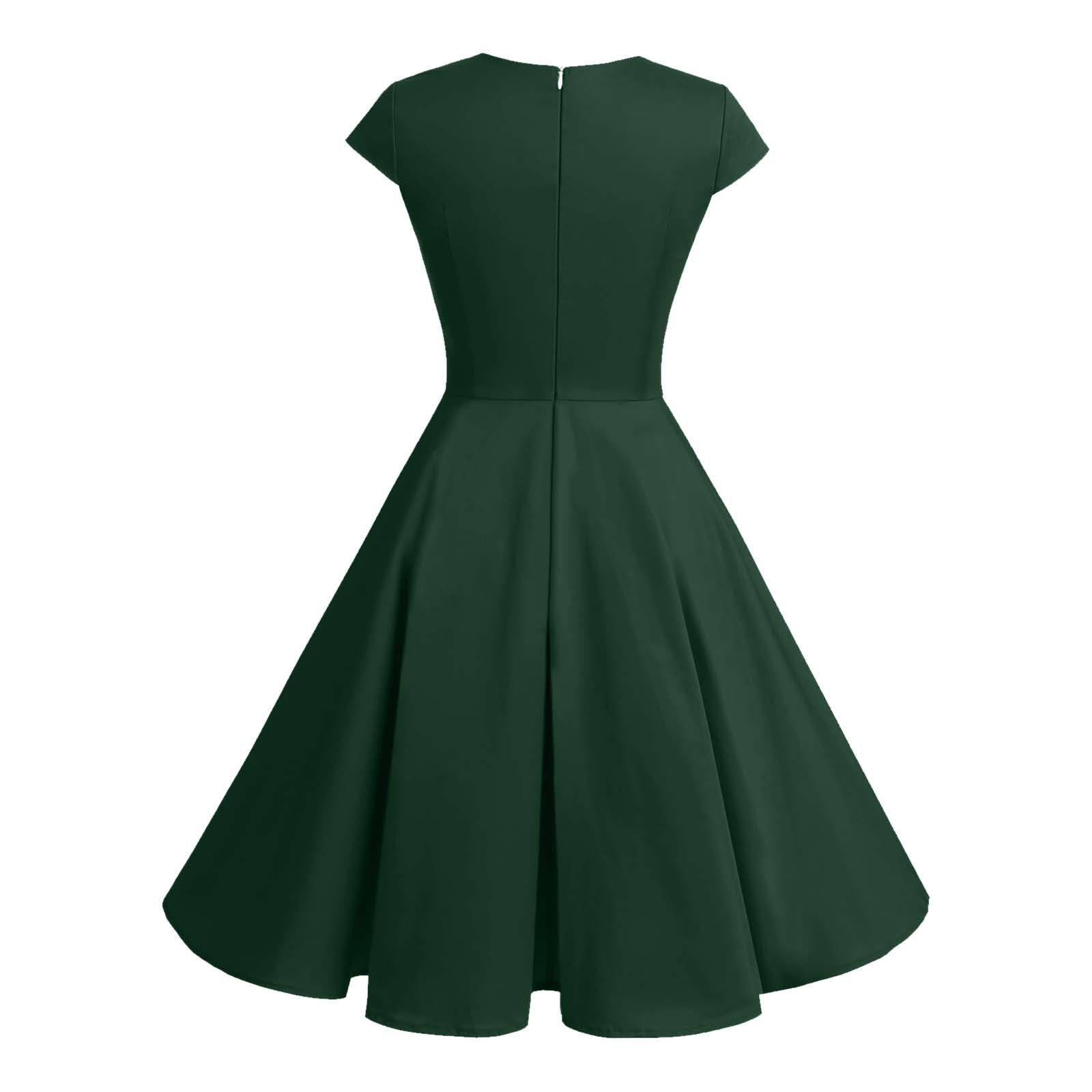 thumbnail image 4 of Vestido retro de fiesta liso para mujer: diseño informal de corte A, cintura alta para diversas ocasiones, tallas S-XXL., 4 of 5